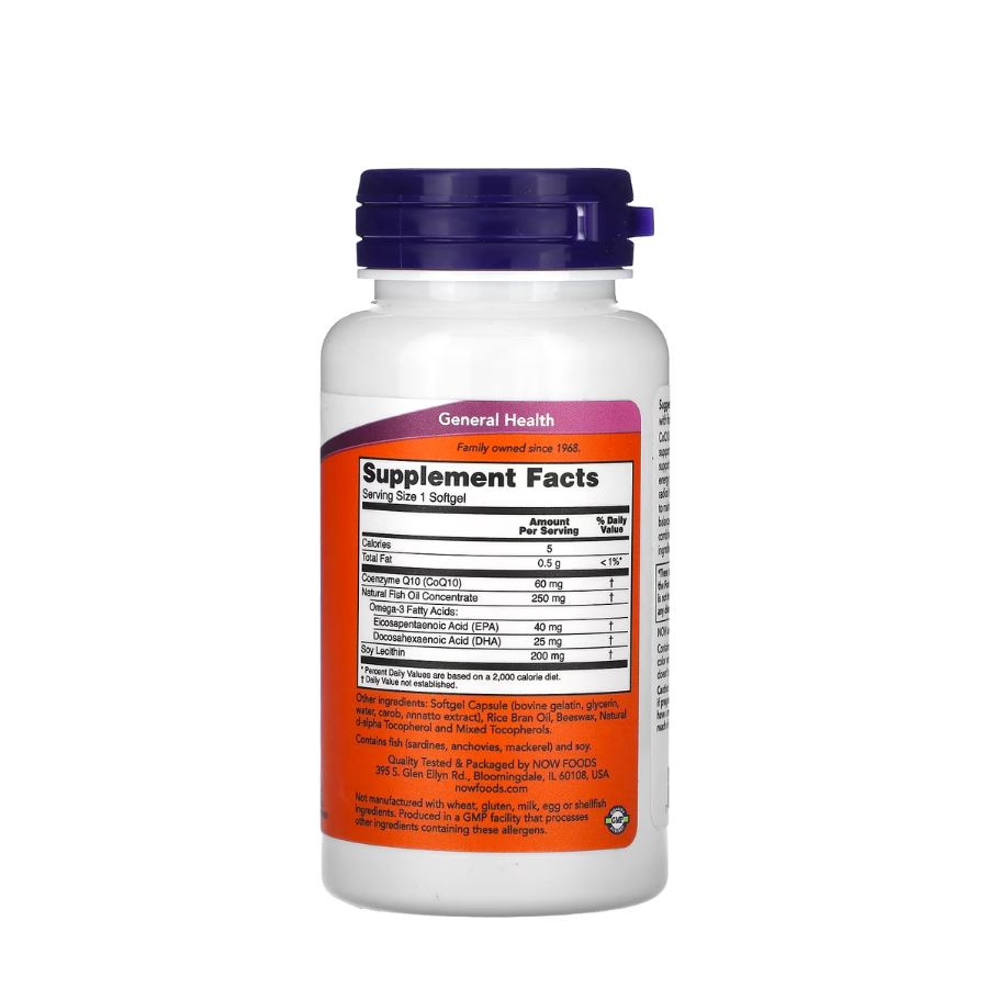Now Coenzima Q10 + Ómega 3 60mg Cápsulas x60