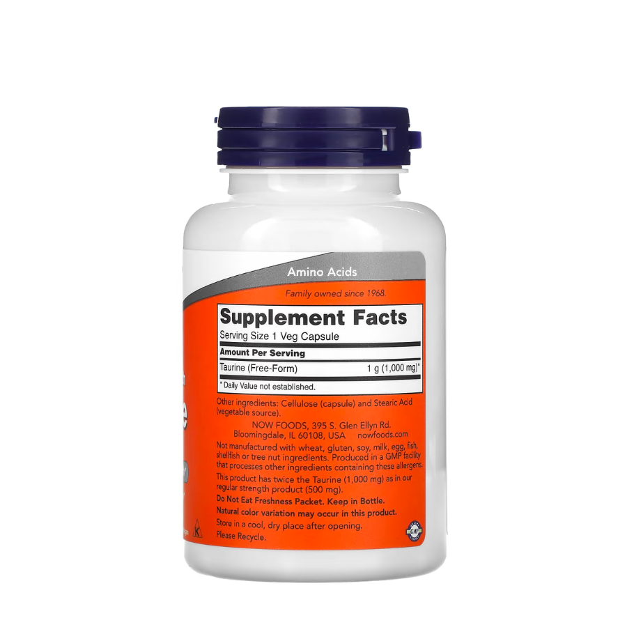 Now Taurina Doble Fuerza 1000mg Cápsulas x100