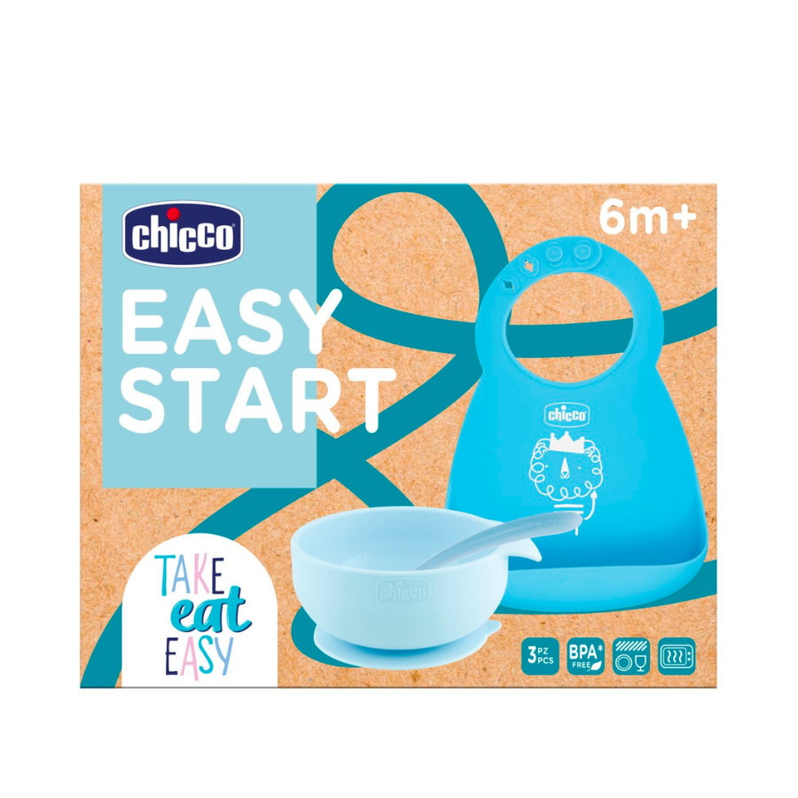 Chicco Conjunto Papa Silicone Azul 6M+