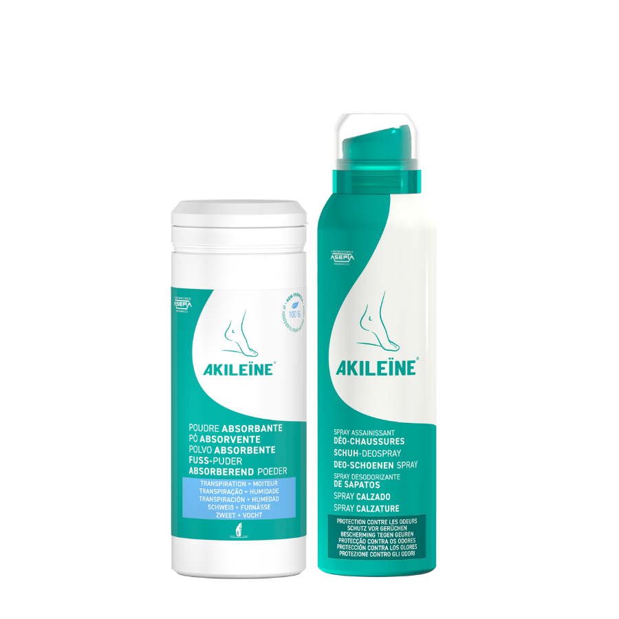 Polvo para transpiración Akileine 75 g + Espray para calzado 150 ml