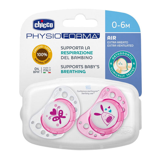 Chicco PhysioForma Air Pacifier Latex Pink 0-6m x2