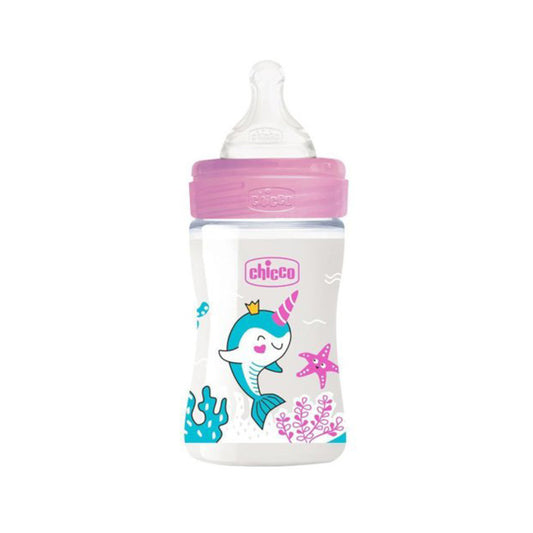 Chicco Well Being Pink Silicone Slow Flow Bottle 0M+150ml