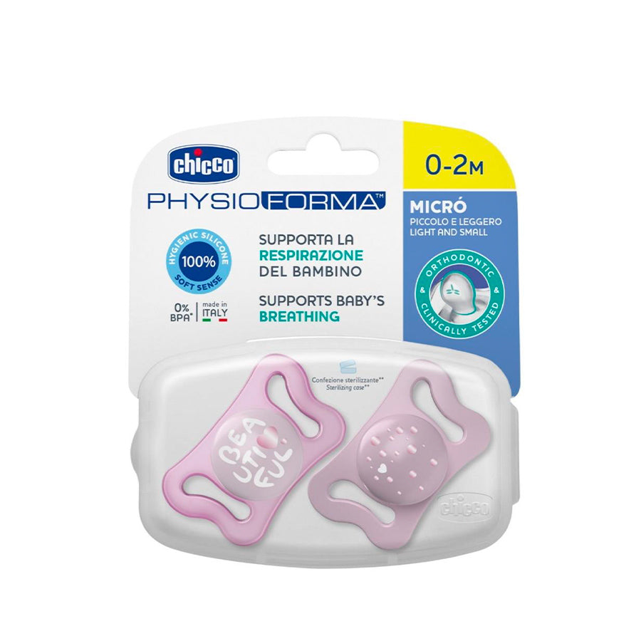Sucette Chicco PhysioForma Micro 0-2m Rose x2